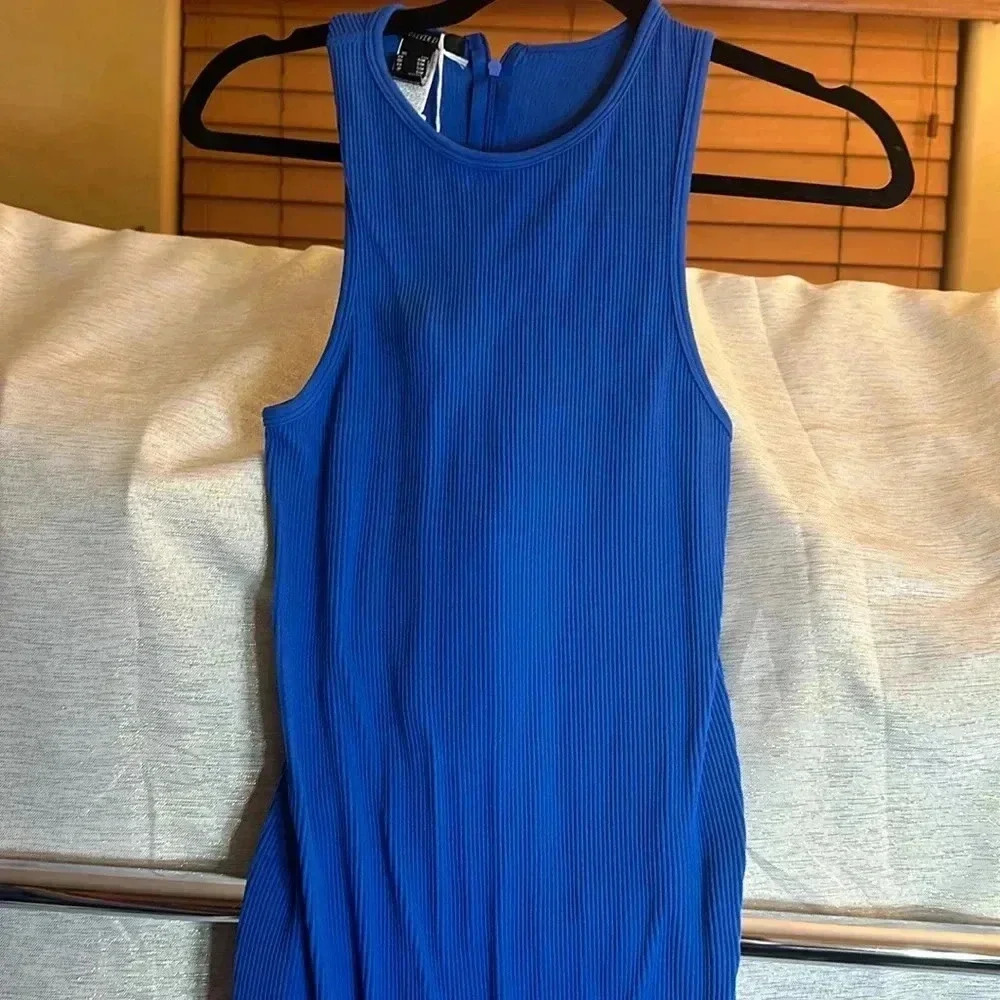 Blue Ribbed Tank Dress